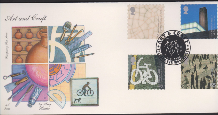 2000-4d Post FDC- Art & Craft - Art & Craft Salford Gtr Manchester, Postmark