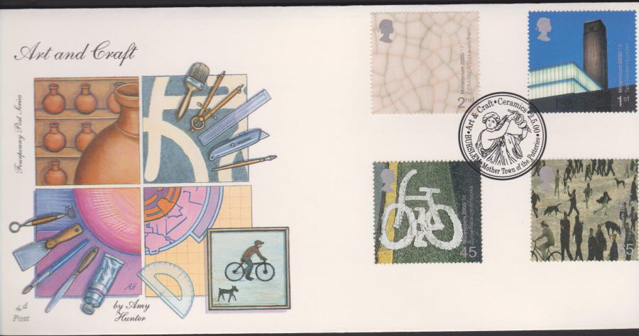 2000-4d Post FDC- Art & Craft - Ceramics, Burslam , Postmark - Click Image to Close