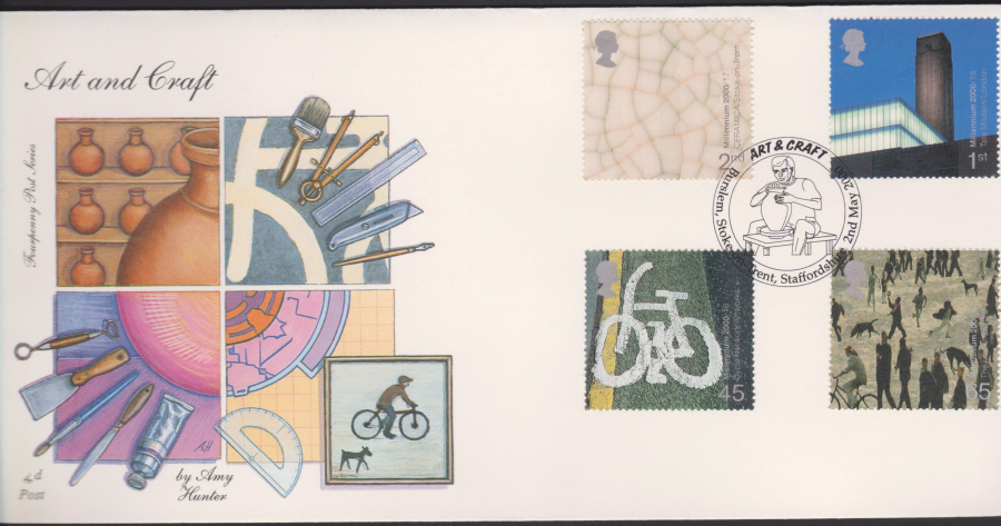 2000-4d Post FDC- Art & Craft - Art & Craft, Burslam Stoke on Trent , Postmark