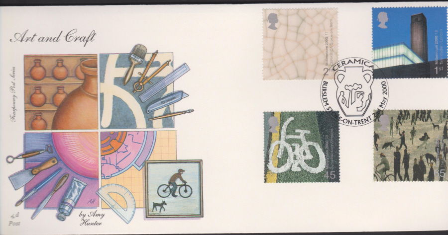 2000-4d Post FDC- Art & Craft - Ceramica, Burslam Stoke on Trent , Postmark - Click Image to Close