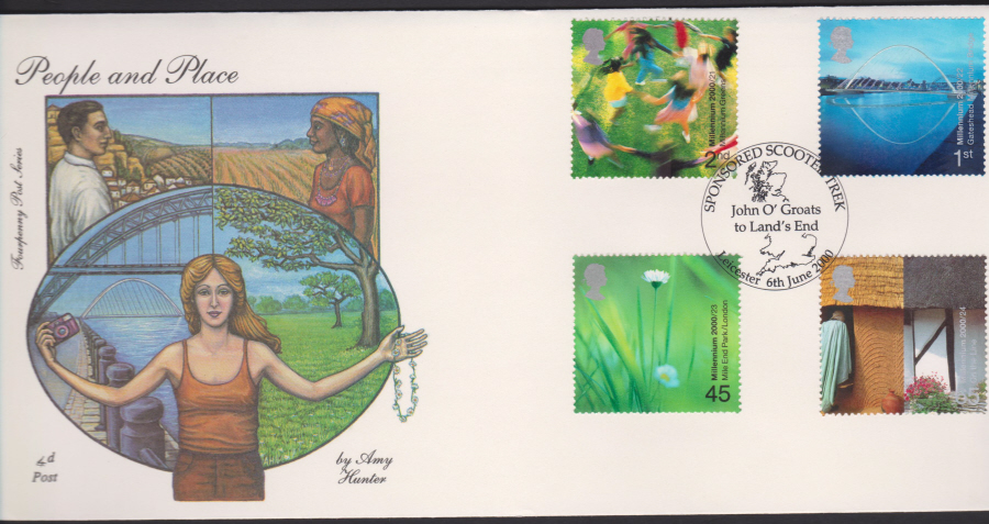 2000-4d Post FDC- People & Place - John O Groats to Land's End Trek, Leicester , Postmark