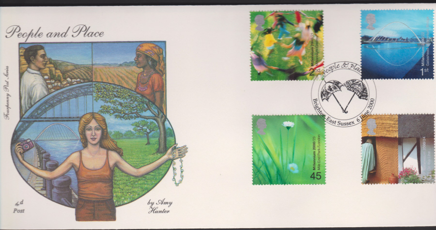 2000-4d Post FDC- People & Place -Brighton East Sussex, Postmark
