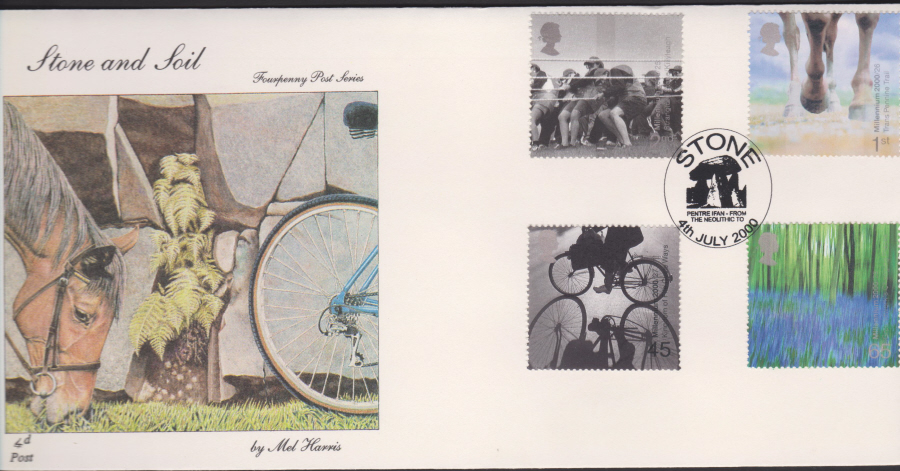 2000-4d Post FDC- Stone & Soil - Stone, Pentre Ifan Postmark