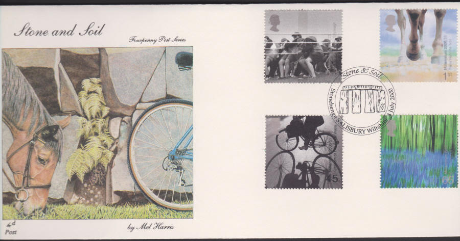 2000-4d Post FDC- Stone & Soil -Stonehenge, Salisbury, Wiltshire Postmark