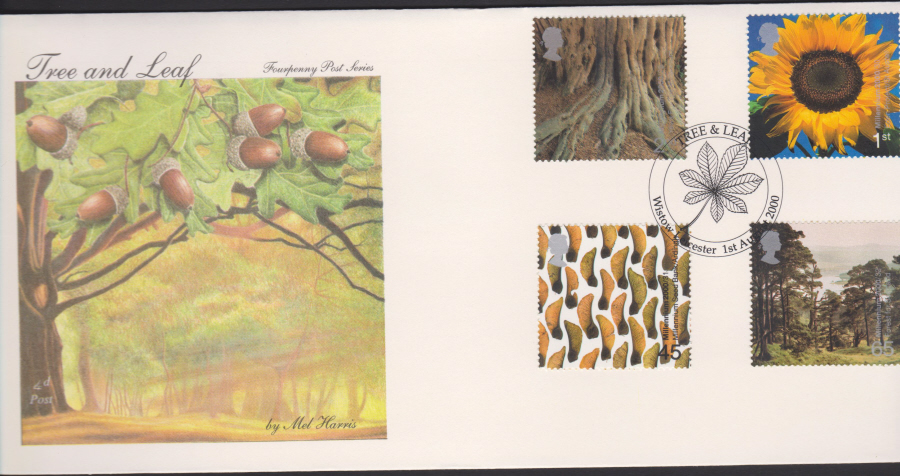2000-4d Post FDC- Tree & Leaf -Wistow, Leicester Postmark