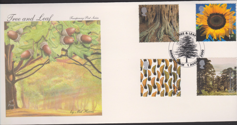 2000-4d Post FDC- Tree & Leaf - Tree & Leaf, Birmingham Postmark