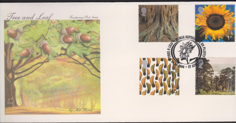 2000-4d Post FDC- Tree & Leaf - Tree & Leaf, St Austell Postmark
