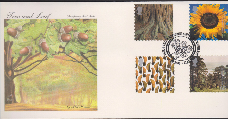 2000-4d Post FDC- Tree & Leaf - Scottish Woodland, Glasgow Postmark