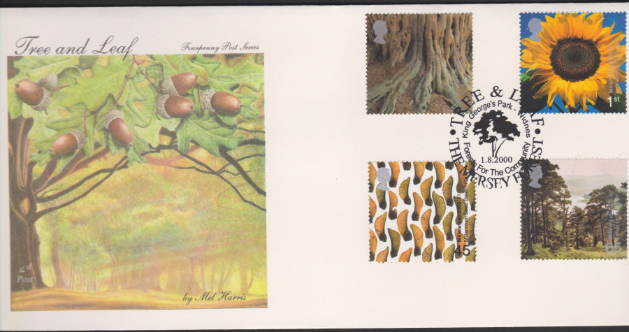 2000-4d Post FDC- Tree & Leaf - Kings Georges Park, Widnes Postmark