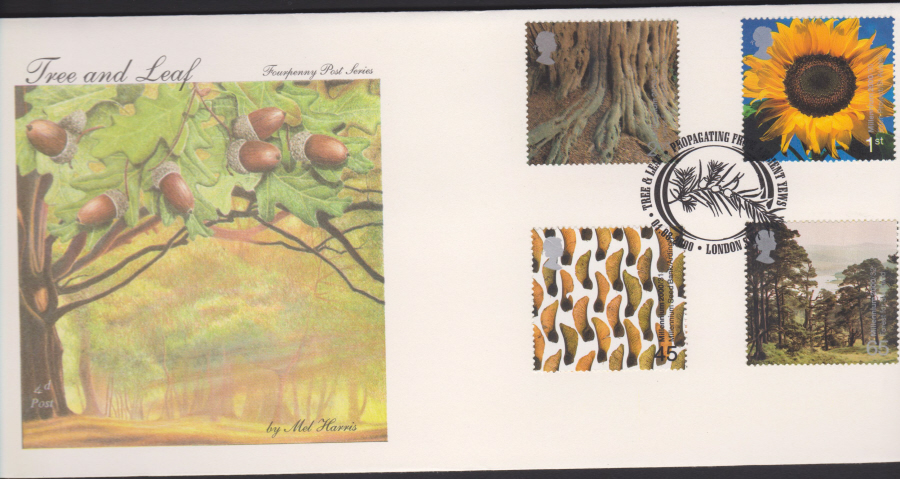 2000-4d Post FDC- Tree & Leaf - Ancient Yews, London SW7 Postmark