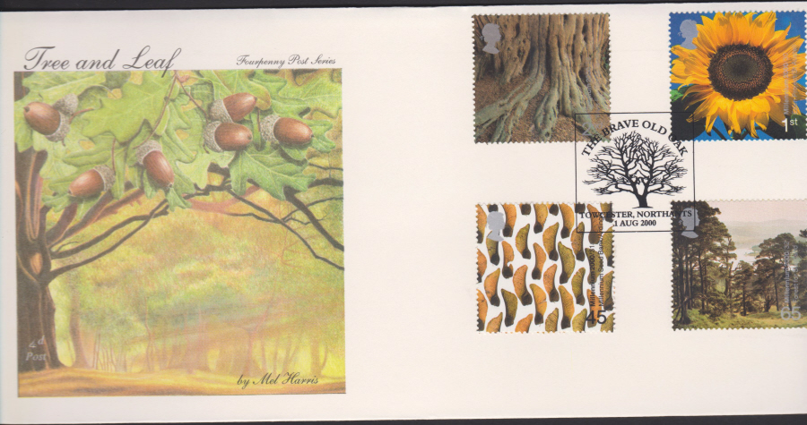 2000-4d Post FDC- Tree & Leaf - The Brave Old Oak, Towcester Postmark