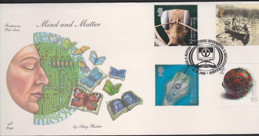 2000-4d Post FDC- Mind & Matter -Education Norwich Postmark