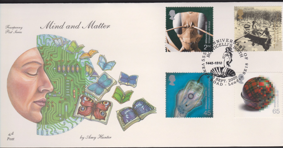 2000-4d Post FDC- Mind & Matter -Botticelli's Birth, London Postmark - Click Image to Close
