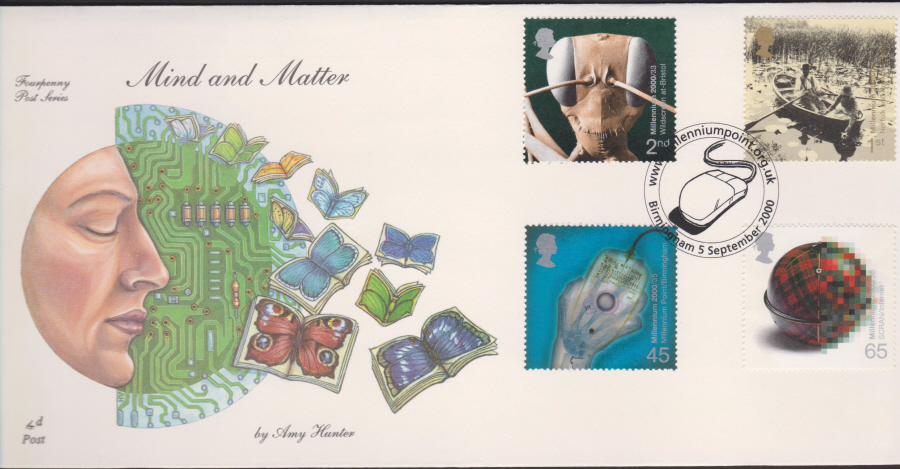 2000-4d Post FDC- Mind & Matter -Millenniumpoint, Birmingham Postmark - Click Image to Close