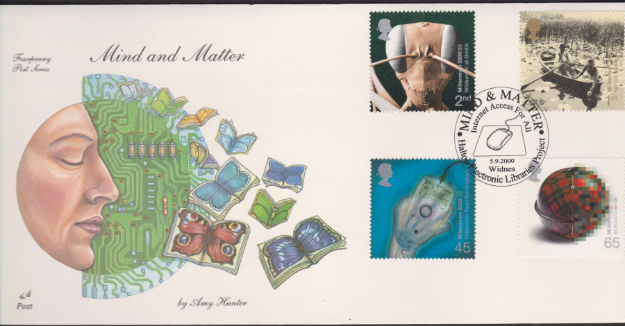 2000-4d Post FDC- Mind & Matter -Electronic Libraries Project, Widnes Postmark