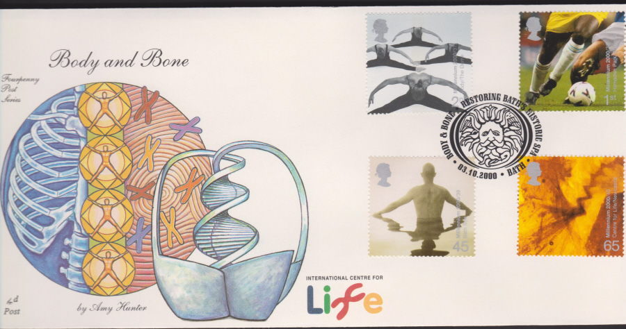 2000-4d Post FDC- Body & Bone -Restoring Bath's Historic Spa, Bath Postmark