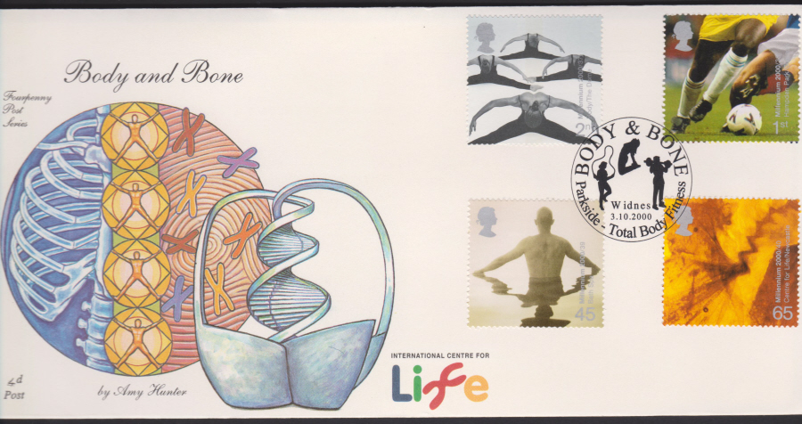2000-4d Post FDC- Body & Bone -Parkside Total Body Fitness, Widnes Postmark
