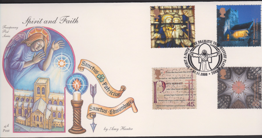 2000-4d Post FDC- Spirit & Faith - York Mystery Plays Postmark