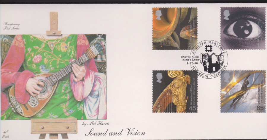 2000-4d Post FDC- Sound & Vision -Castle Acre, Kings Lynn Postmark