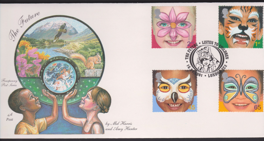 2001-4d Post FDC- The Future -Listen to Childred, London EC2 Postmark