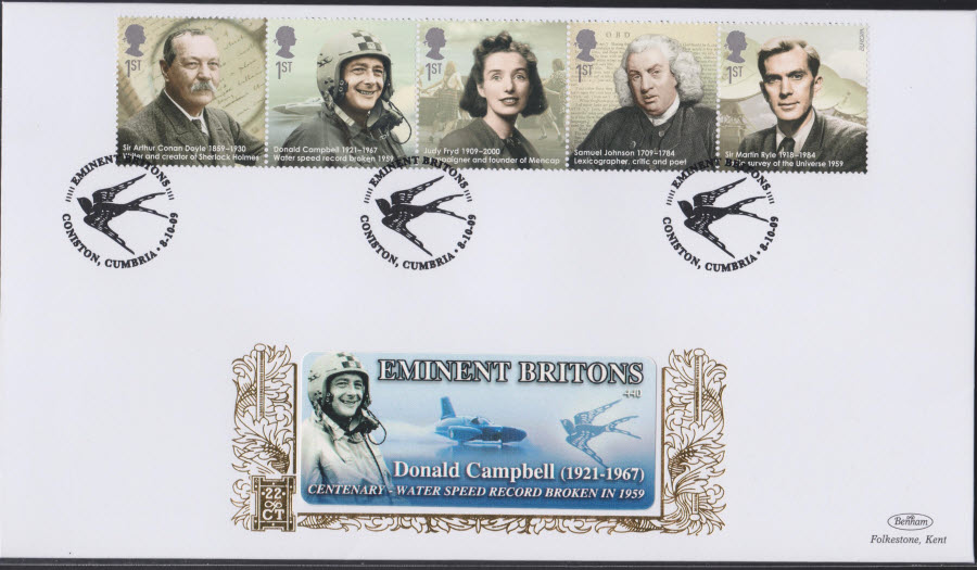 2009-BRITONS FDC Benham 22ct Gold SPG CONISTON Postmark - Click Image to Close