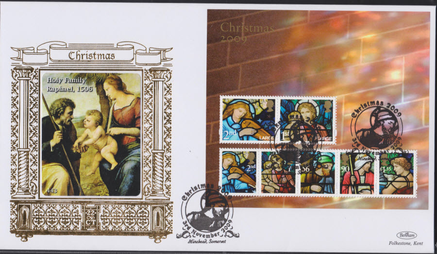 2009-CHRISTMAS Benham 22ct Gold SPG MINEHEAD,SOMERSET Postmark MINI SHEET