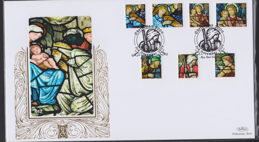 2009-CHRISTMAS Benham 22ct Gold SPG RYE, EAST SUSSEX Postmark SET