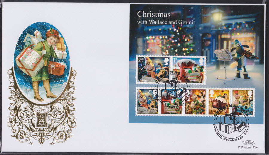 2010-CHRISTMAS Benham 22ct Gold SPG TOYS HILL,EDENBRIDGE POSTMARK MINI SHEET