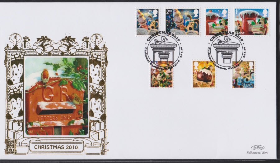 2010-CHRISTMAS Benham 22ct Gold SPG RYE, CHRISTMAS COMMON POSTMARK SET