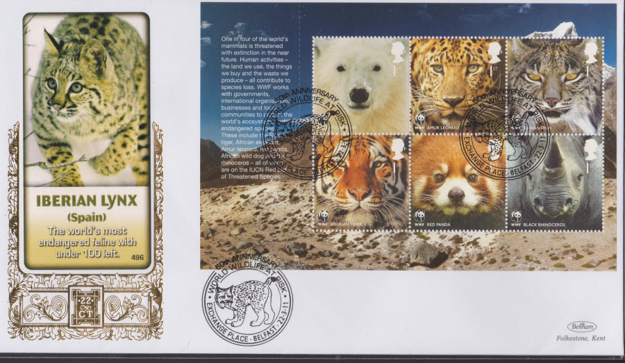 2011-WILDLIFE P S B Benham 22ct Gold SPG BELFAST Postmark IBERIAN LYNX