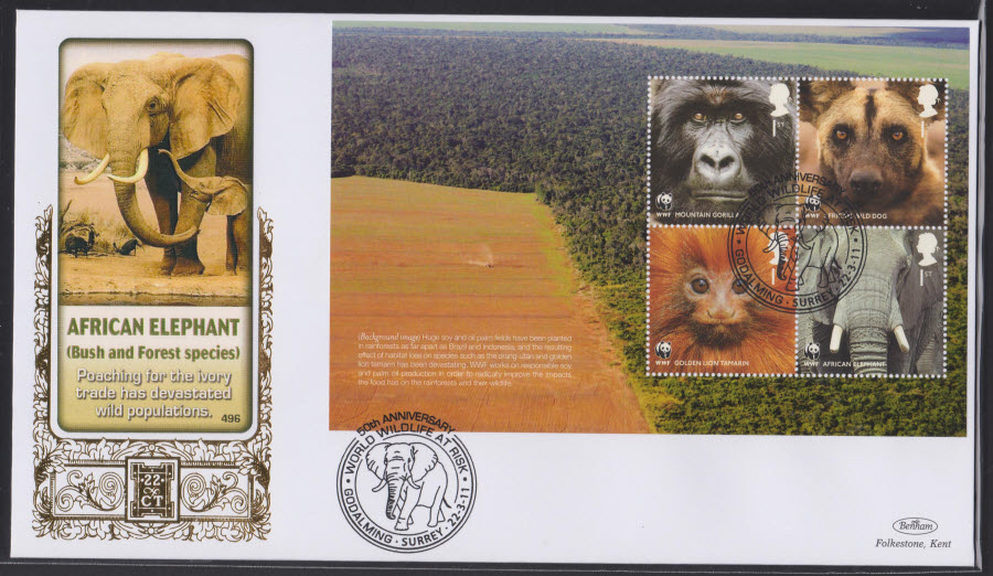 2011-WILDLIFE P S B Benham 22ct Gold SPG GODALMING SURREY Postmark AFRICAN ELEPHANT