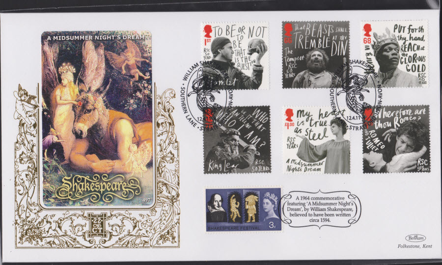 2011-SHAKESPEARE Benham 22ct Gold SPG SOUTHERN LANE , STRATFORD UPON AVON Postmark SET