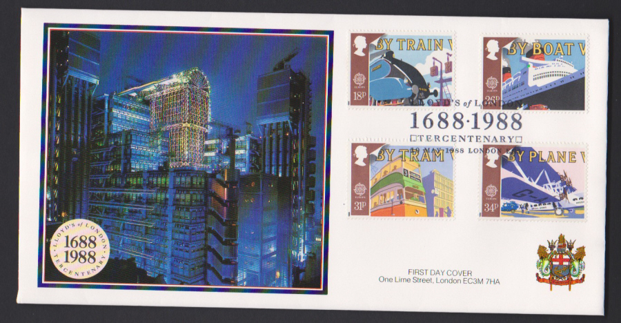 1988- Transport First Day Cover COVERCRAFT Lloyds of London 1688-1988 Postmark - Click Image to Close