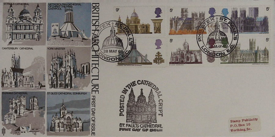 1969-F D C Cathedrals St Pauls Philatex Postmark with cache