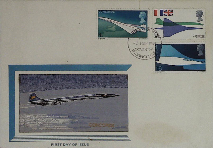 1969-F D C Concorde Silk Card FDI Coventry
