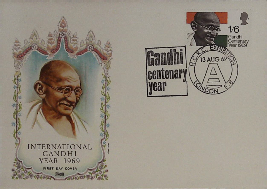 1969-F D C Gandhi Philart Gandhi Centenary Year handstamp