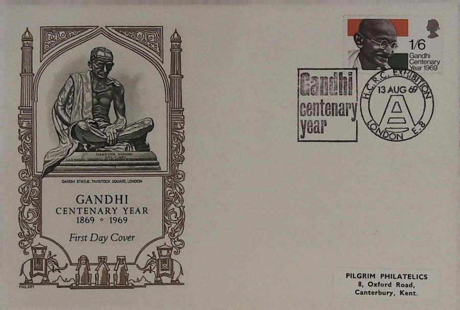 1969-F D C Gandhi Philart Gandhi Centenary Year handstampDifferent