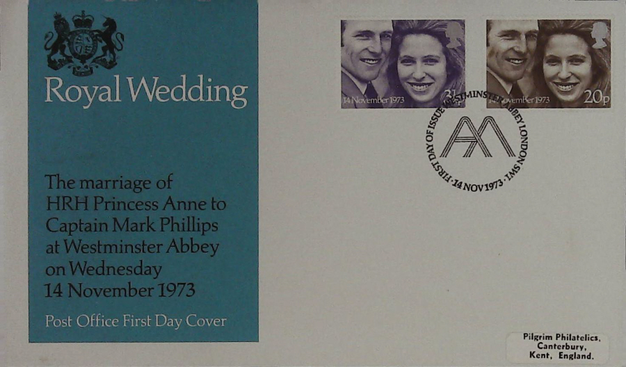 1973-F D C Royal Wedding Post Office Cover Westminster Abbey handstamp - Click Image to Close