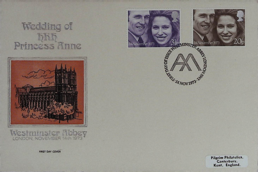 1973-F D C Royal Wedding Philart Cover Westminster Abbey handstamp