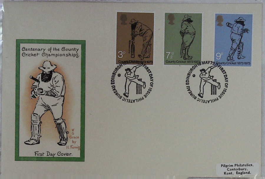 1973-F D C Cricket Philart Cover Edinburgh handstamp