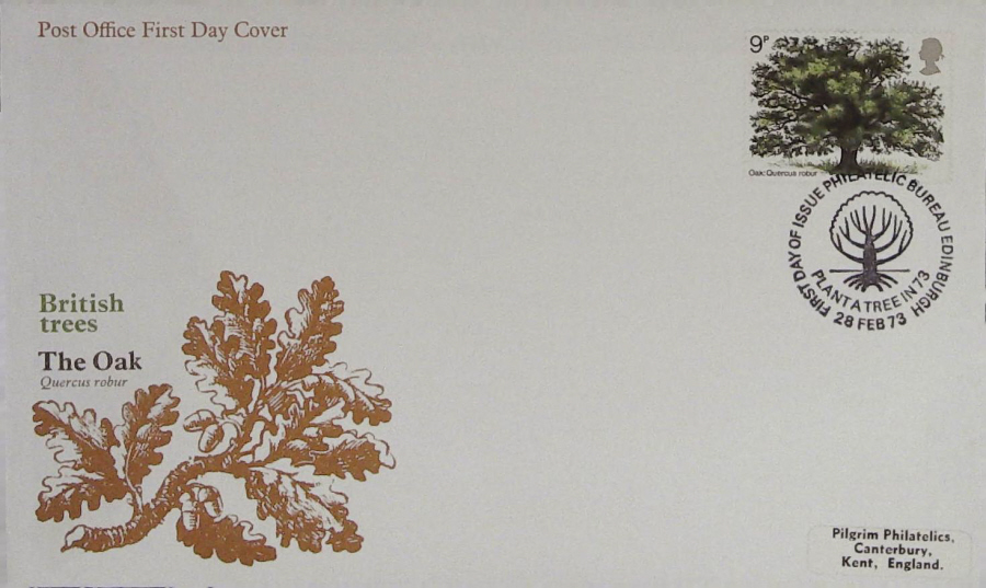 1973-F D C Oak Tree Post Office Cover Edinburgh handstamp