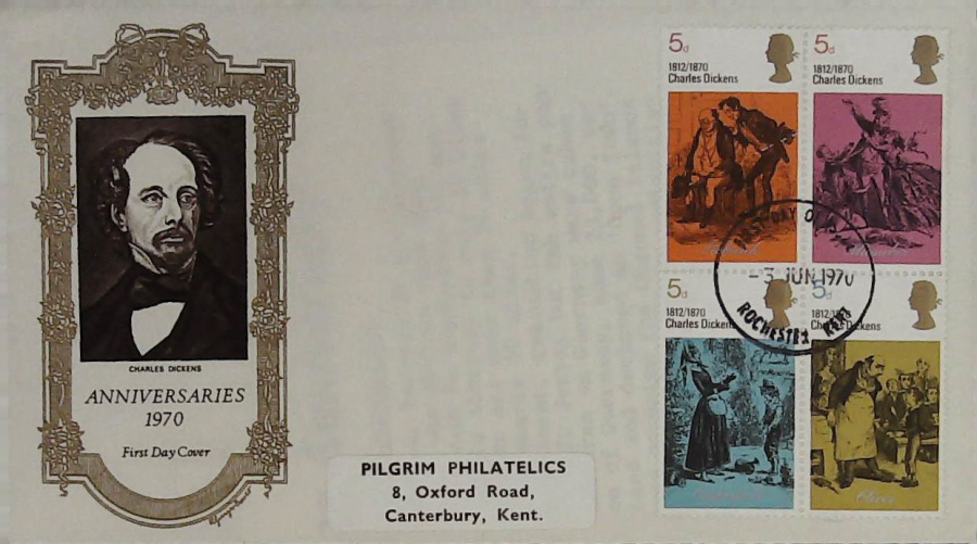 1970 -F D C Literary Anniversaries Rochester Handstamp
