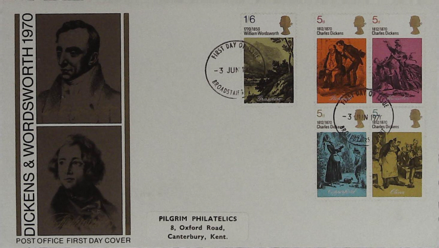 1970 -F D C Post Office Cover Literary Anniversaries Broadstairs Handstamp