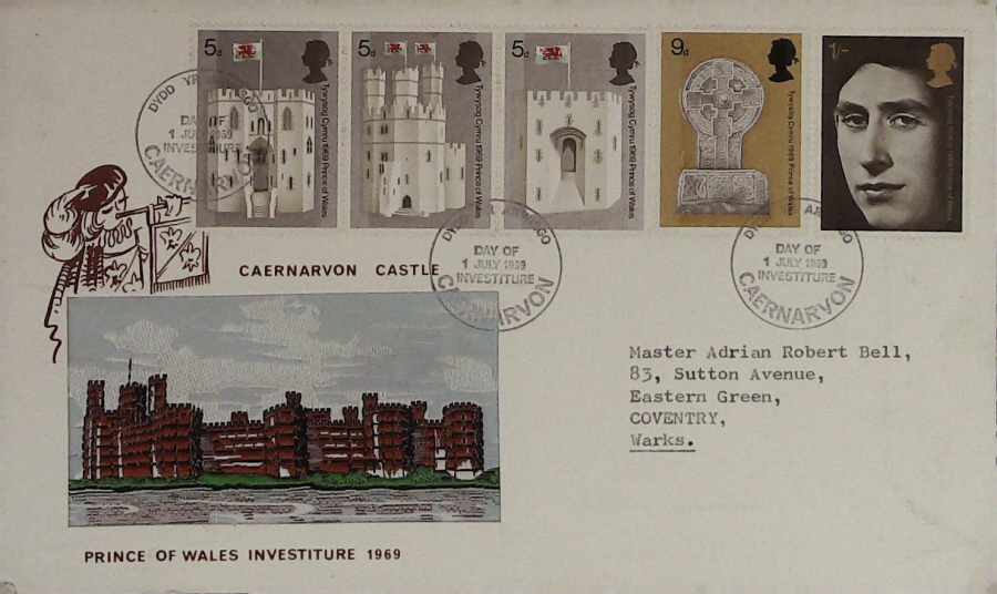 1969-F D C Prince of Wales Silk Cover Caernavon F D I