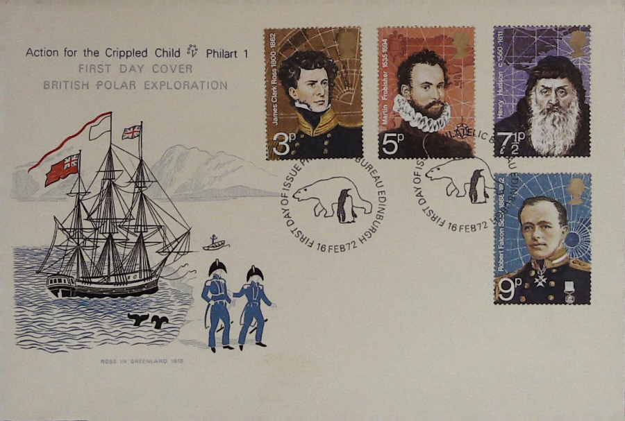 1972-F D C Polar Explorers Philart Cover Edinburgh handstamp