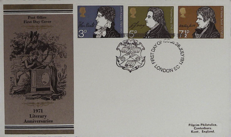1971-F D C Literary Anniversaries Post Office Cover London E C Handstamp