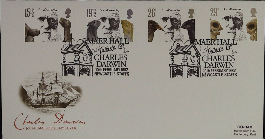 1982 - Charles Darwin Royal Mail First Day Cover - Maer Hall Newcastle,Staffs Postmark