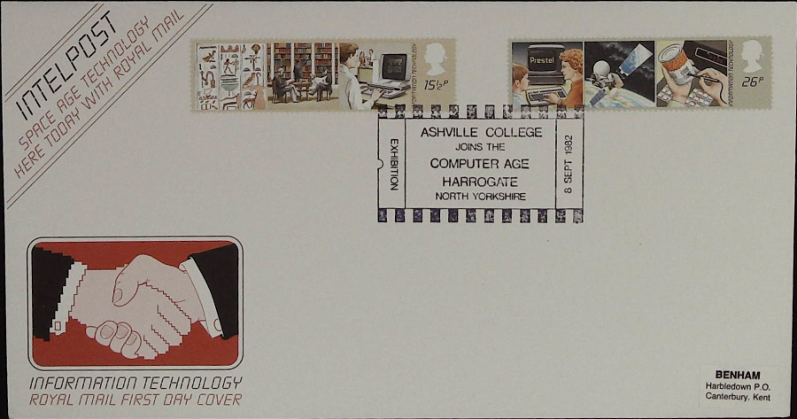 1982 - Information Technology Year Royal Mail - Ashville College,Computer Age, Harrogate Postmark [DUPLICATE] - Click Image to Close