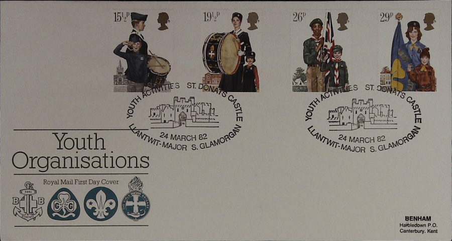 1982 - Youth Organisations Royal Mail First Day Cover -St. Donat's Castle, Llantwit-Major Postmark - Click Image to Close