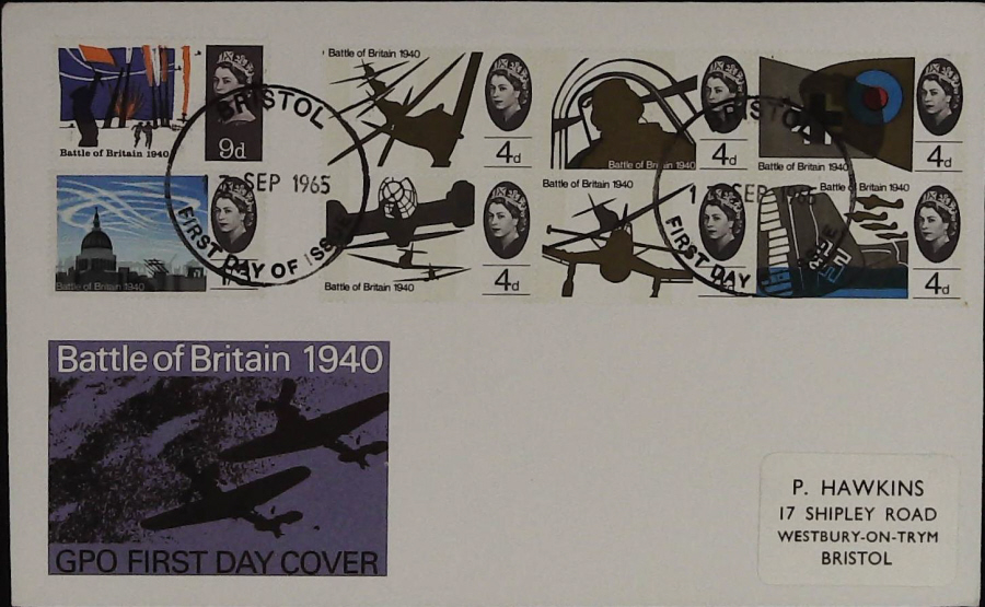 1965 Battle of Britain F D C F D I Bristol Postmark Illustrated. G P O Cover - Click Image to Close